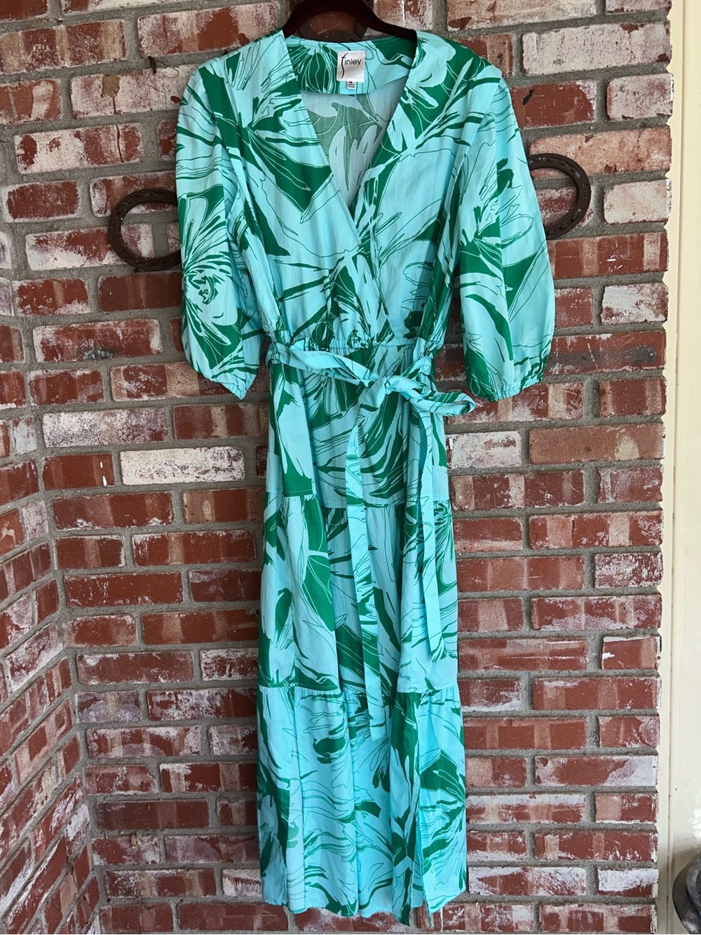Finley Teal and Green Tropical Wrap Maxi Dress